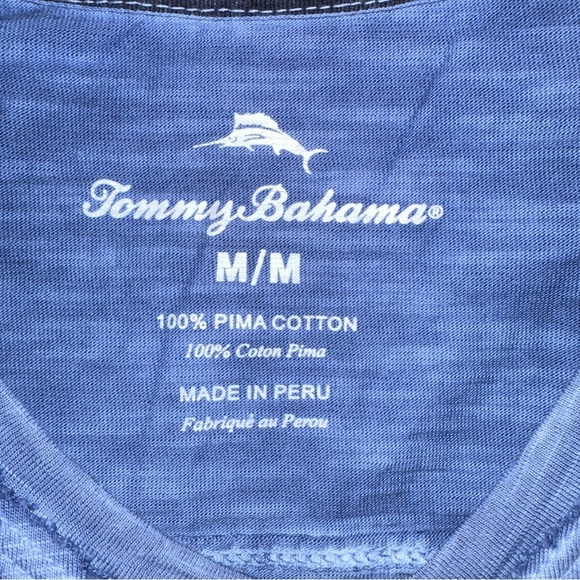 Tommy Bahama Mens Shirt Blue Medium Suncoast Shores V-Neck Pima Cotton T-Shirt - Picture 2 of 9